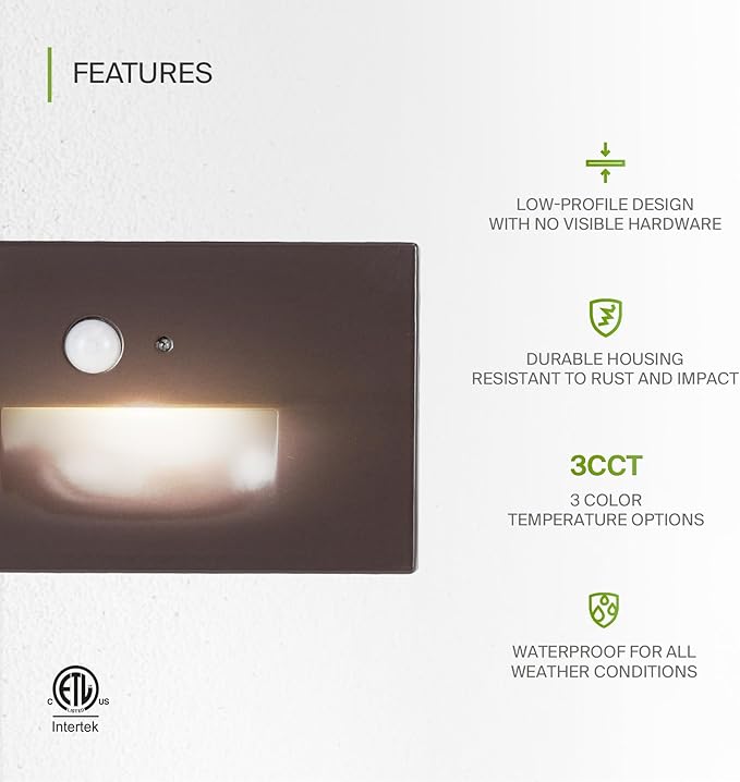 ASD LED Recessed Step Light Fixture, Dusk to Dawn Outdoor Tread Lighting | 3CCT, Motion Sensor, Photocell | Lumora