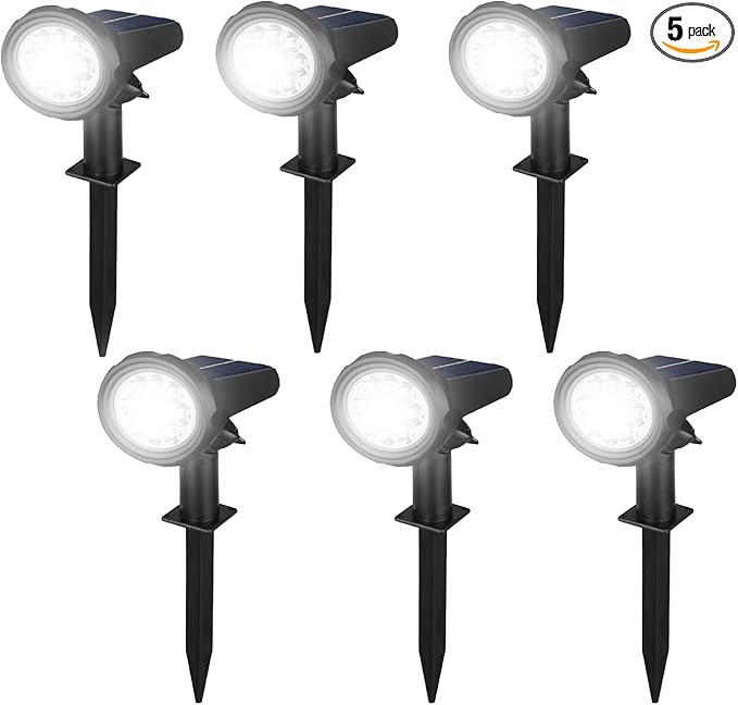 Solar Lights Outdoor Waterproof IP68，3 Lighting Modes，Solar Spot Lights Outdoor，Dark Sensing Auto On/Off ，Solar Powered Garden Yard Spot Solar Lights for Outside Landscape (Cool White, 6 Pack)