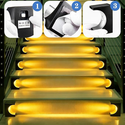 Solar Step Lights 4 Pack, Stair Lights Outdoor Waterproof, LED Step for Outside, Outdoor Solar Powered Step Lighting for Patio Decor, Deck, Porch, Front Door, Walkway (Warm White)