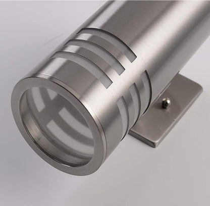 Outdoor Wall Sconce,Cylinder Wall Light with Stainless Steel 304 and Toughened Glass,Waterproof Up Down Light for Garden Patio Bedroom Living Room (Brushed Nickel, 8.7" Height,No Bulbs)