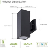 ASD 2 Light Square Outdoor Wall Light Fixture | 120W E26 Bulb Socket 120V ETL Cylinder Up Down Lights | | Lumora