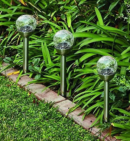 4Pack Solar Glass Crackle Ball Pathway Light Outdoor Waterproof Solar Garden Path Lights Landscape Lighting Decoration (Multi-Colored)