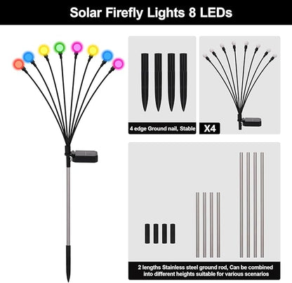 Solar Firefly Lights Outdoor Waterproof,8 Mode RGB Color Changing Firefly Swaying Solar Lights Stakes for Outside Christmas Holiday Yard Patio Plant Landscape Garden Decor 4 Pack(Multicolor)