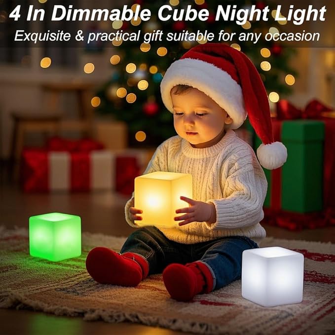 4-inch Dimmable LED Cube Night Light for Kid, 16 RGB Color 4 Lighting Effect & 8 Level Dimming Tesseract Cosmic Cube w/Remote, Rechargeable Waterproof Bedside Lamp LED Mood Lamp for Home Nursery Decor