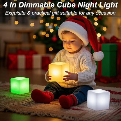 4-inch Dimmable LED Cube Night Light for Kid, 16 RGB Color 4 Lighting Effect & 8 Level Dimming Tesseract Cosmic Cube w/Remote, Rechargeable Waterproof Bedside Lamp LED Mood Lamp for Home Nursery Decor