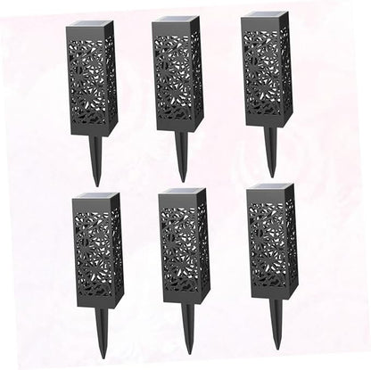 6pcs Solar Lawn Ground Plug Lights Hollow-Out Design Warm White Outdoor Garden Landscape Lamps for Patio Courtyard Decor