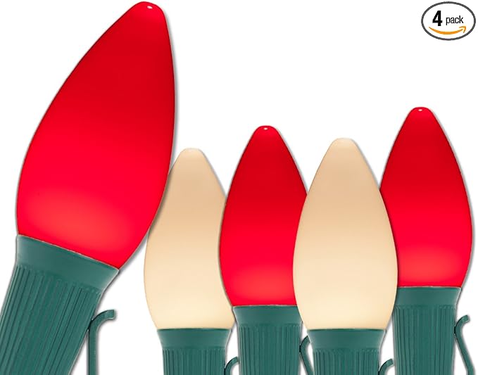 Wintergreen Lighting Opticore LED Commercial C7 Red & Warm White Christmas Lights Vintage Style with Smooth Opaque Finish, Heavy Duty Outdoor Bulbs with 18 Gauge Green Wire (100 Lights, 100 ft)