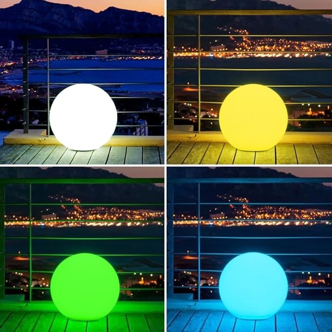 16-inch LED Globe Orb Light, Rechargeable Glowing Ball Light w/Remote, Dimmable RGB Color - Outdoor Wall Light | Lumora