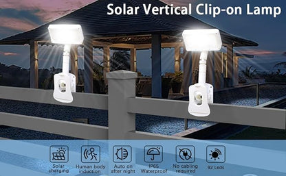 Solar Light for Outdoor Stairs & Deck, 92 LED Motion Sensor, IP65 Waterproof, Clip & Stand Dual Use, Auto On/Off with Light Sensing, Ideal for Fence, Camping, Garden Lighting (1-Pack)