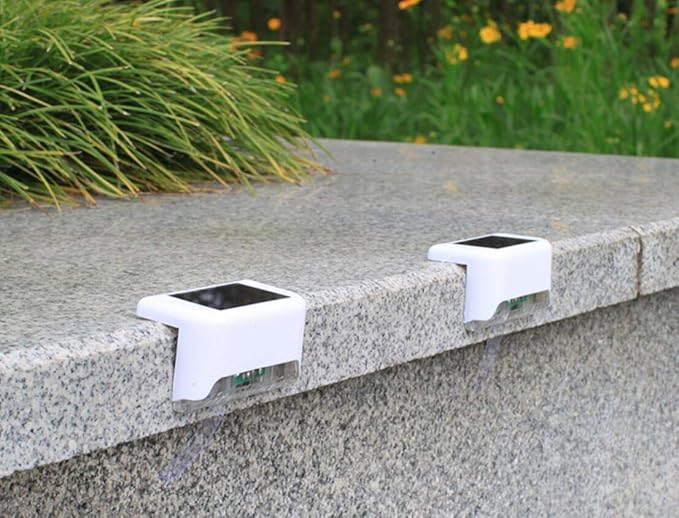 Solar Powered Step Lights for Outdoor Stairs, Railing, Fence Post, Pathway, Yard, Patio - 1 LED, White Lampshade, 4 Pack