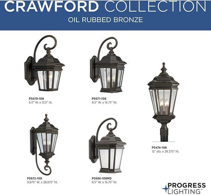 Progress Lighting P5671-108 2-Light Wall Lantern with Clear Beveled Glass Panels and Scroll Arm Details, Oil Rubbed Bronze