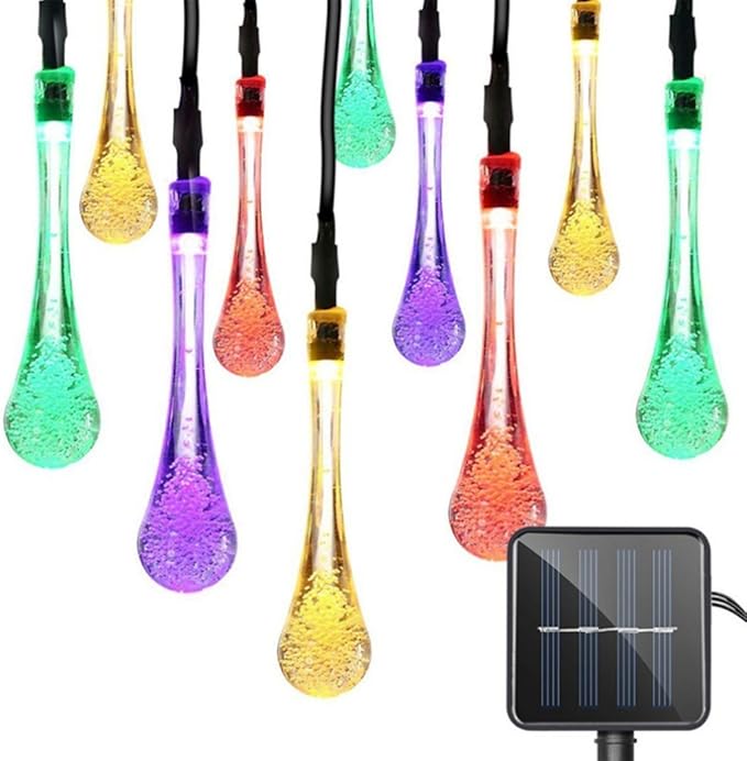 Solar String Lights 20ft 30 LED Water Drop Solar String Fairy Waterproof Lights for Halloween, Christmas, New Year, Valentine, Patio, Party, Wedding Decorations(Multicolor)