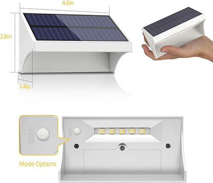 NIORSUN Outdoor Fence Lights, 6 Pack Waterproof LED Solar Fence Lights with 1500mAh Battery, Warm White/Cool White/RGB, Easy-to-Install Wall Light for Deck, Patio, Railing, Stairs, Backyard – White