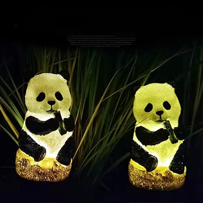 PRTECY 2Pcs Panda Solar Garden Stake Lights Outdoor Waterproof Resin Panda Solar LED Light with Stake Cute Figurine Pandas Sculpture Ornaments for Garden Lawn Patio Yard Decor