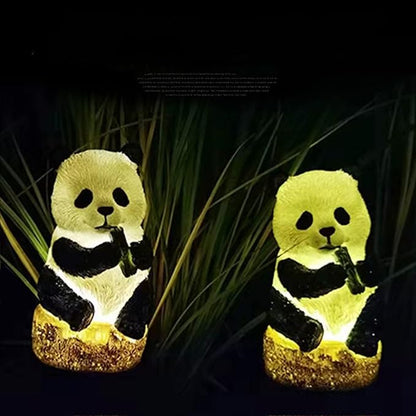 PRTECY 2Pcs Panda Solar Garden Stake Lights Outdoor Waterproof Resin Panda Solar LED Light with Stake Cute Figurine Pandas Sculpture Ornaments for Garden Lawn Patio Yard Decor
