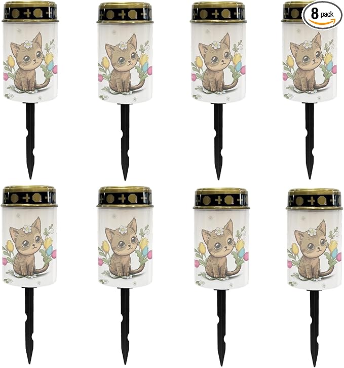 Cute Cat Outdoor Stake Lights Solar Warm White Lights for Yard Patio Waterproof Pathway Lights Flameless Garden Lights for Party Home Landscape Lighting