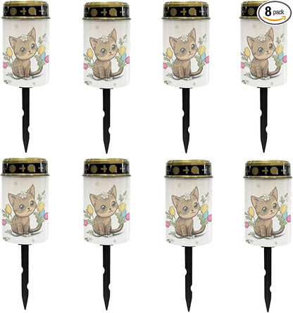 Cute Cat Outdoor Stake Lights Solar Warm White Lights for Yard Patio Waterproof Pathway Lights Flameless Garden Lights for Party Home Landscape Lighting