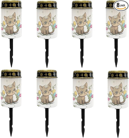 Cute Cat Outdoor Stake Lights Solar Warm White Lights for Yard Patio Waterproof Pathway Lights Flameless Garden Lights for Party Home Landscape Lighting
