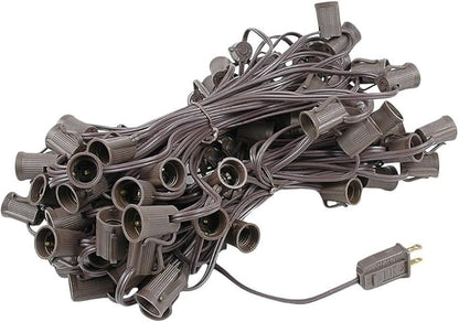 Novelty Lights 100 Foot C9 Outdoor String Light Christmas Stringer - Patio String Lights - Intermediate Base (C9/E17) - 12" Spacing - Brown Wire