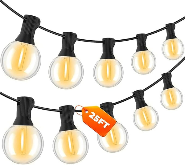 25FT G40 Outdoor String Lights, Waterproof Patio String Lights with 12 Plastic Bulbs, Shatterproof Outdoor Lighting | Lumora