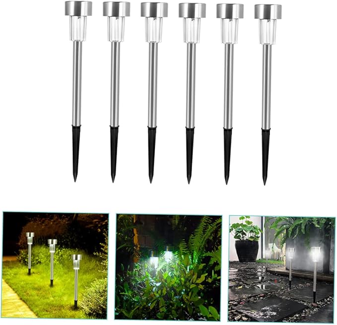 UPKOCH 6pcs Solar Garden Lights Outdoor Landscape Lamp with High-Efficiency Solar Panel Stainless Steel Design for Pathway Villa Park and Decoration