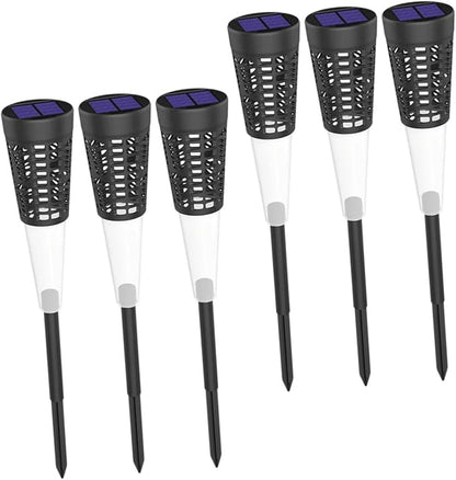 ABOOFAN 6pcs Solar-Powered Garden Stake Lights with Warm and Colorful Projection, Outdoor Lawn and Pathway Lights for Courtyard Decoration, Cone Hollow Design, Weather-Resistant Landscape