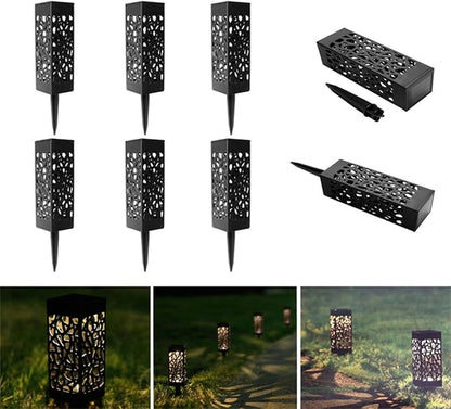 6pcs Hollow-Out Waterproof Solar Lawn Lights Warm White Ground Plug Outdoor Garden Path Lighting for Patio and Yard