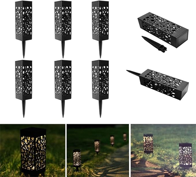 Alipis 6pcs Hollow Solar Lawn Lights Waterproof Outdoor Ground Plug Garden Path Lights Warm White for Yard Landscape Lighting