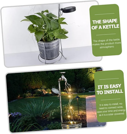 Uonlytech Solar Kettle Light para Cuartos Outdoor Solar Light Water Spigot Watering Can with Fairy Lights Garden Stake LED Lights Solar Garden Decor Solar Lights Yard Decor Silver