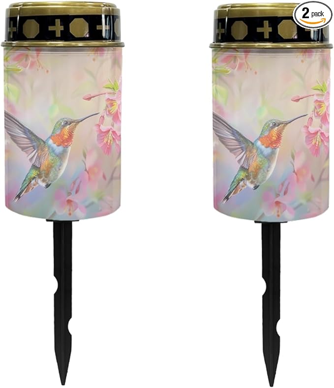 Hummingbirds Solar Pathway Lights Waterproof Solar Outdoor Lights,Solar Stake Lights Solar Lantern Solar Garden Lights, Wall Light Auto On/Off,Cherry Blossom