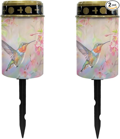 Hummingbirds Solar Pathway Lights Waterproof Solar Outdoor Lights,Solar Stake Lights Solar Lantern Solar Garden Lights, Wall Light Auto On/Off,Cherry Blossom