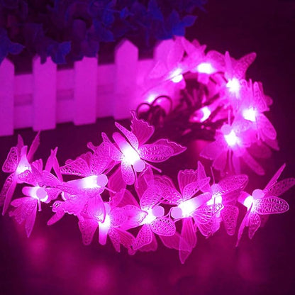 Butterfly String Lights, Waterproof 20FT 30LED Butterfly Solar Light Outdoor Solar Rope Lights Fairy Light Decorative Garden Lights for Cafe Patio Party Garden Wedding (Pink)