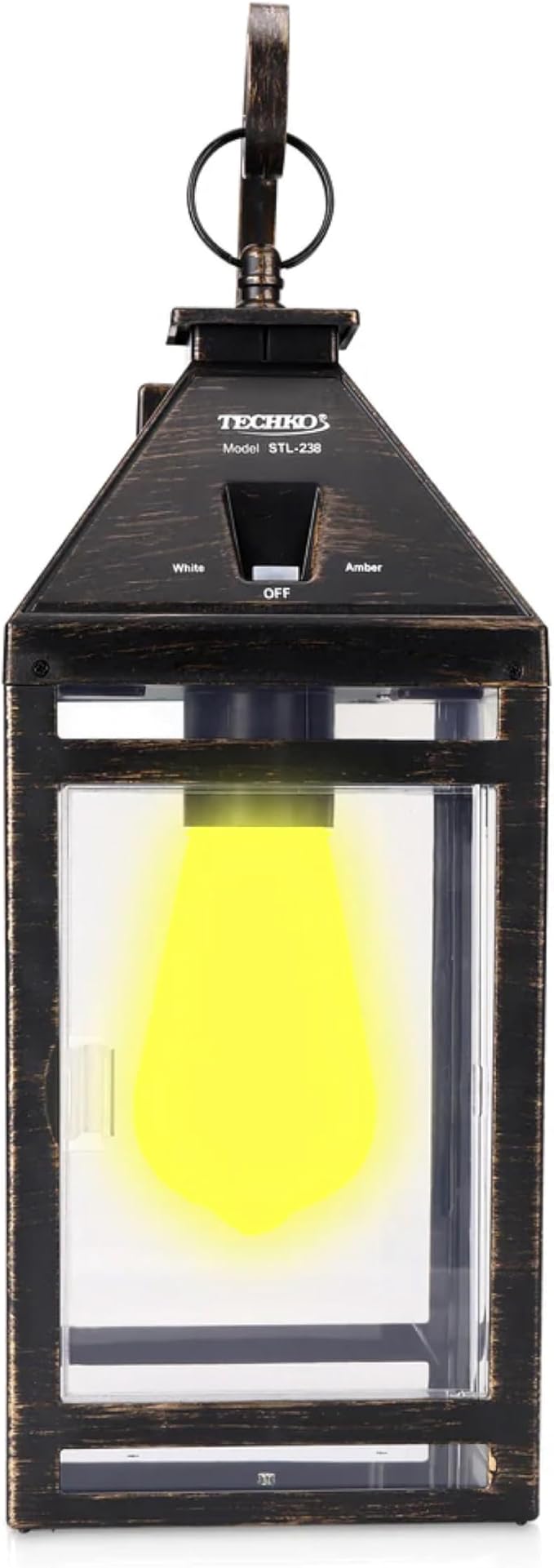 Techko STL-238 Portable Hanging Lantern with Hanger-Amber or White Solar Light, LED Edison Bulb