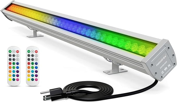 LED Wall Washer Light with RF Remote, 144W RGBW Color Changing Linear Bar Light, AC120V Waterproof RGB CCT Wall | Lumora