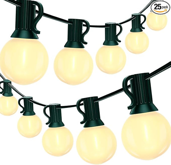 50Ft Christmas Outdoor String Lights with 27 LED Frosted White Bulbs, G40 Globe Christmas String Lights for Indoor | Lumora