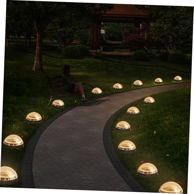 4pcs Warm Light Solar-Powered LED Outdoor Ground Lamps for Garden Lawn Landscape Lighting, Black Disc Design | Lumora