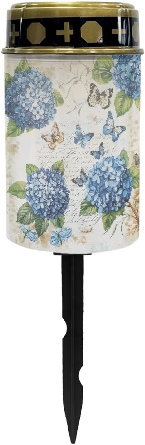 Hydrangea Floral Solar Pathway Lights Outdoor Waterproof Garden Lights for Yard Patio Butterfly LED Lantern Solar-Powered Fairy Lights for Outside Flameless Landscape Lighting Decor