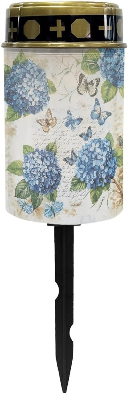 Hydrangea Floral Solar Pathway Lights Outdoor Waterproof Garden Lights for Yard Patio Butterfly LED Lantern Solar-Powered Fairy Lights for Outside Flameless Landscape Lighting Decor