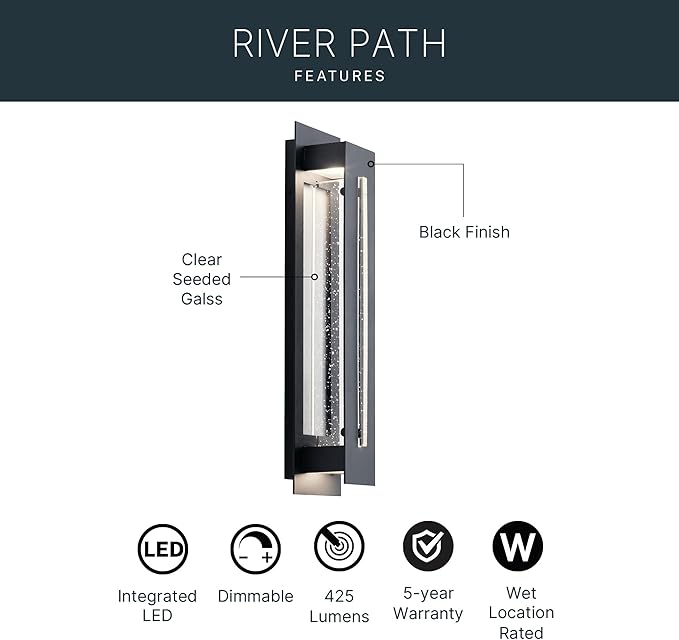 Kichler River Path 23" LED Outdoor Wall Light in Textured Black, 1-Light Contemporary Exterior Wall Sconce with | Lumora