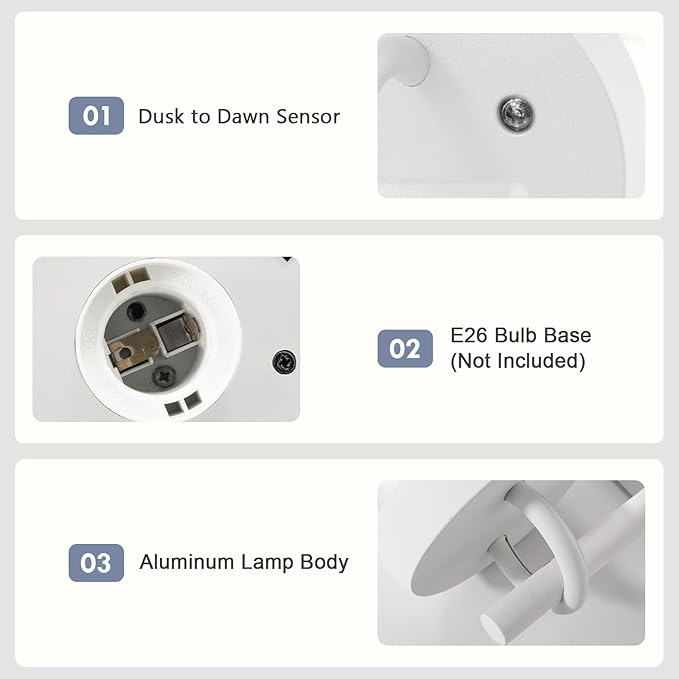 Outdoor Dusk to Dawn Wall Light Exterior Light Fixture Sconce Pure Aluminum Porch Lantern White E26 (Bulb Not | Lumora