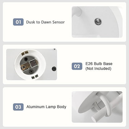 Outdoor Dusk to Dawn Wall Light Exterior Light Fixture Sconce Pure Aluminum Porch Lantern White E26 (Bulb Not Included) Waterproof Lamps Decoration Garden Yard Lights for Garage Fence Front Door