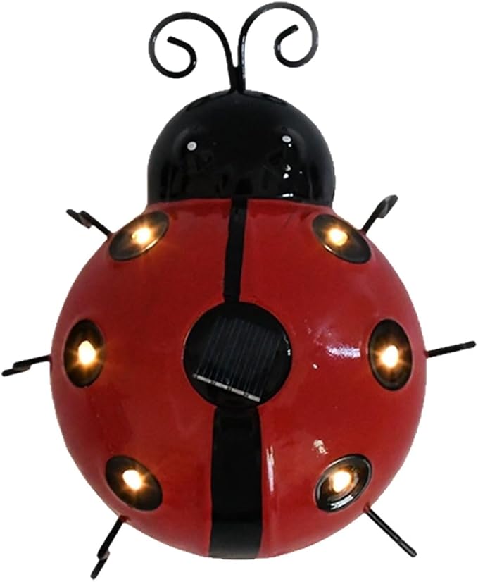 Solar Ladybug Lights Metal Garden Decor for Outside Cute Ladybugs Yard Art Lawn Ornaments Sculptures & Statues with Solar Lights Outdoor Fence Decoration for Patio
