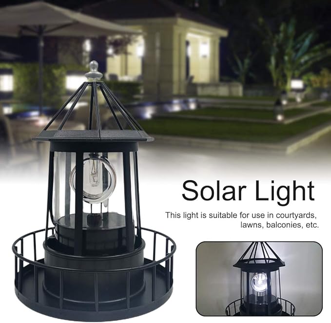 Solar Lighthouse Lamp, 360 Degree Rotating Lighthouse Light, Waterproof LED Solar Garden Landscape Lights for Lawn Patio Pond Yard Outdoor Decor