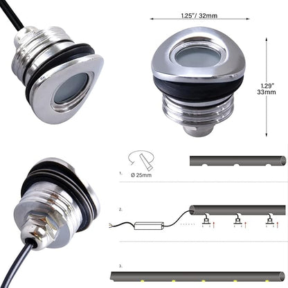 LED Deck Handrail Light 10-Pack, Low Voltage DC 12 Volts Recessed Stair Handrail Lighting,IP68 Waterproof Outdoor Curved Surface Fence Light