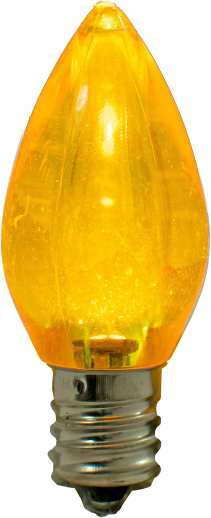 LED Christmas Outdoor Light Bulbs C7 C9 Twinkle Blinking Candelabra Style Replacement Box of 25 (Transparent Yellow, C7)