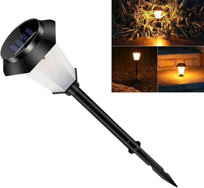 Solar Powered Simulated Flame Landscape Path Light, Waterproof LED Garden Lantern, Standing Outdoor Lawn Light for Patio Yard and Garden Pathway, Black