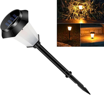 Solar Powered Simulated Flame Landscape Path Light, Waterproof LED Garden Lantern, Standing Outdoor Lawn Light for Patio Yard and Garden Pathway, Black
