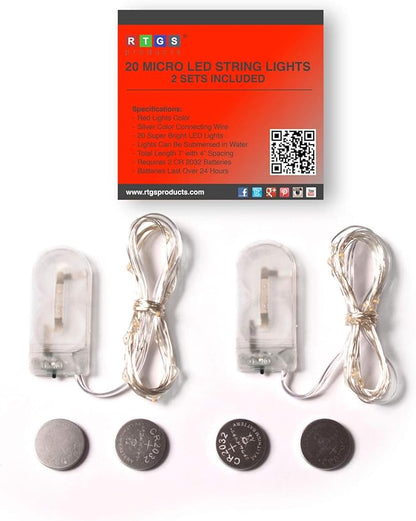 2 Sets 20 LEDs Red Color String Lights Silver Wire Indoor and Outdoor 6.5 Feet Firefly Starry Fairy Lights Battery Powered for DIY, Christmas, Holidays, Party, Bedroom and Centerpieces