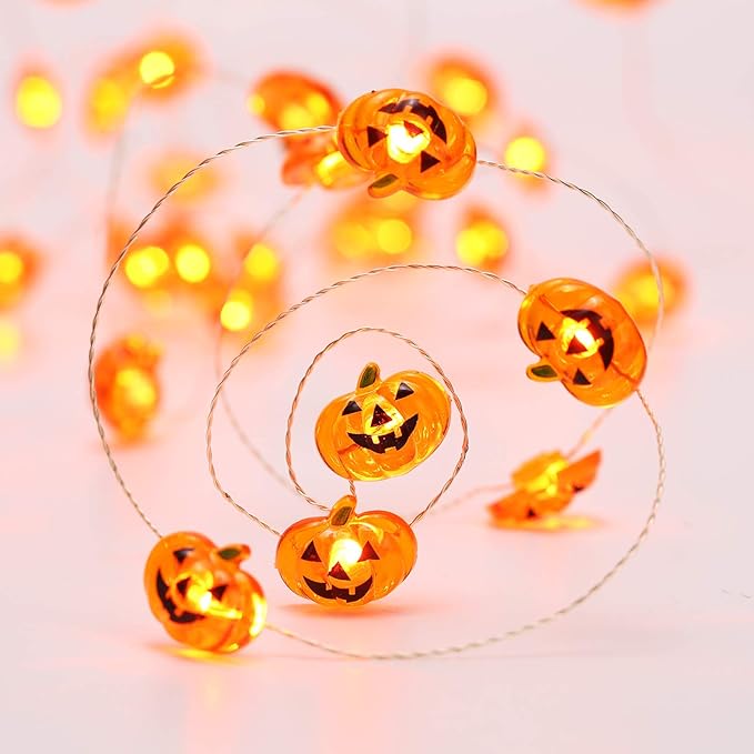 Halloween Pumpkin Lights, 4 Packs 13.5ft 40 LED Battery Operated Led Pumpkin String Lights, Waterproof Orange String Lights for Indoor/Outdoor, Wedding, Bedroom, Home, Window, Halloween Decorations