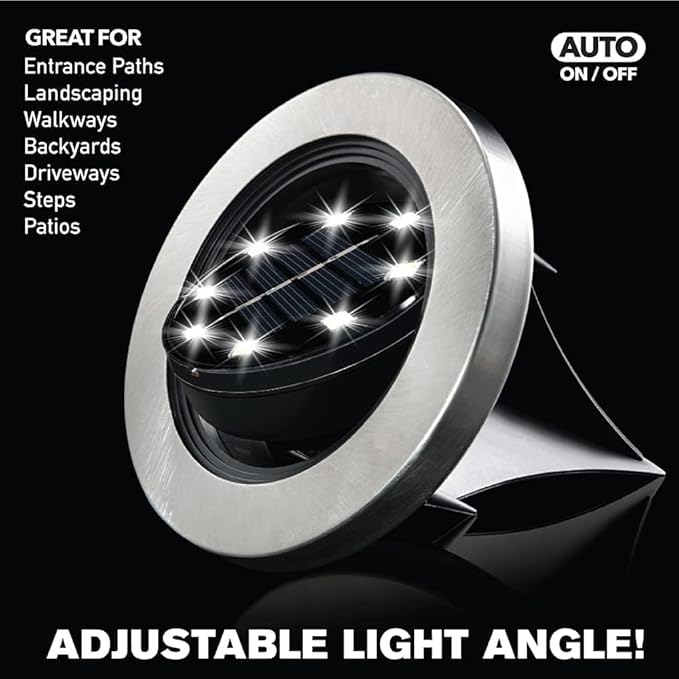 Bell+Howell Swivel Disk Lights Solar-Powered In-ground 8-LED Flat & Landscape Lighting for Outdoor, Yard, Garden & | Lumora